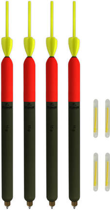 4er Set Profi Raubfischposen (15 g) mit Mini-Segel, Antenne und Knicklichtern