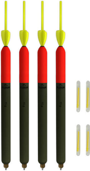 4er Set Profi Raubfischposen (15 g) mit Mini-Segel, Antenne und Knicklichtern