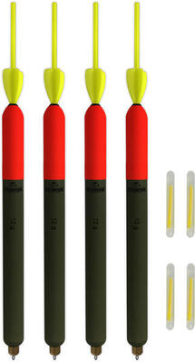 4er Set Profi Raubfischposen (12 g) mit Mini-Segel, Antenne und Knicklichtern