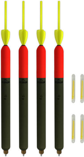 4er Set Profi Raubfischposen (12 g) mit Mini-Segel, Antenne und Knicklichtern