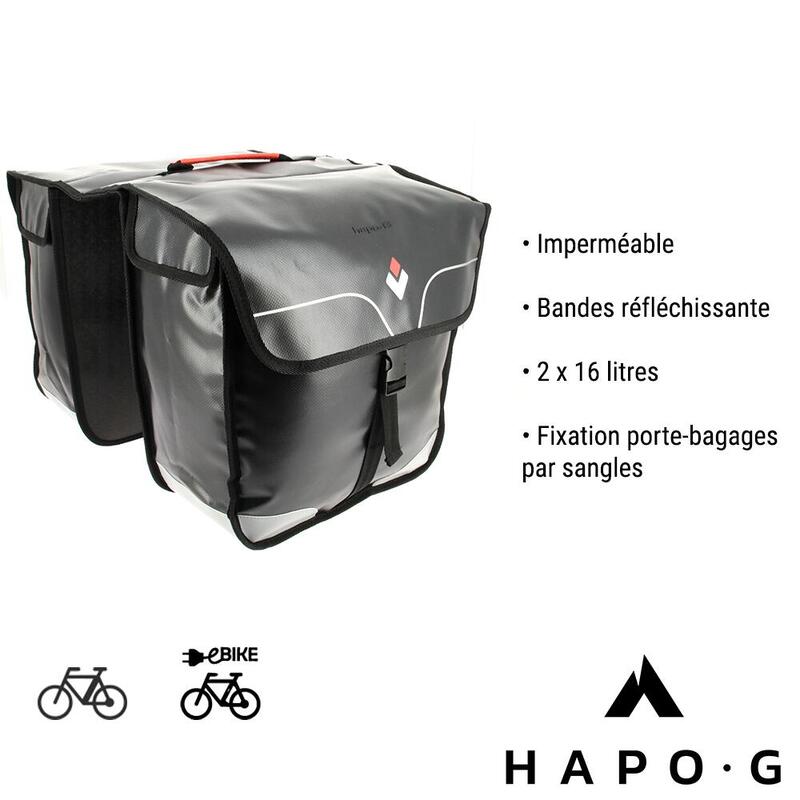Sacoche vélo porte bagage étanche 32L Noir - Vélo électrique, VTT, VTC - HAPO-G