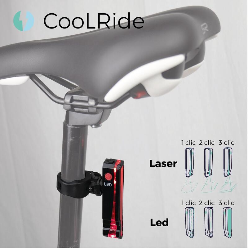 Eclairage vélo arrière USB avec laser - Fixation Universelle - Vélo, trottinette