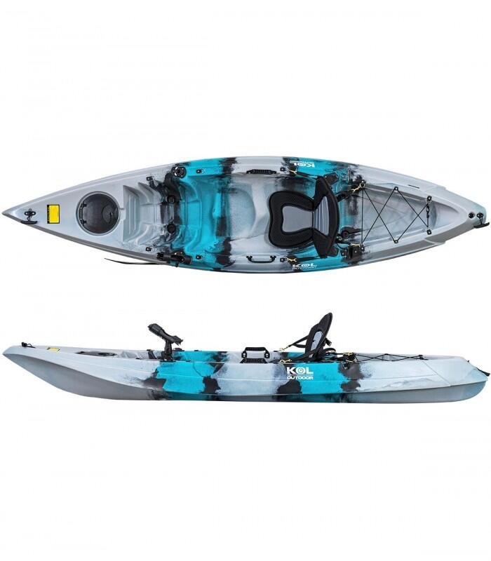 Kayak para pesca 315x77cm, Azul Negro Gris. Con asiento, remo y cañeros. 2/4