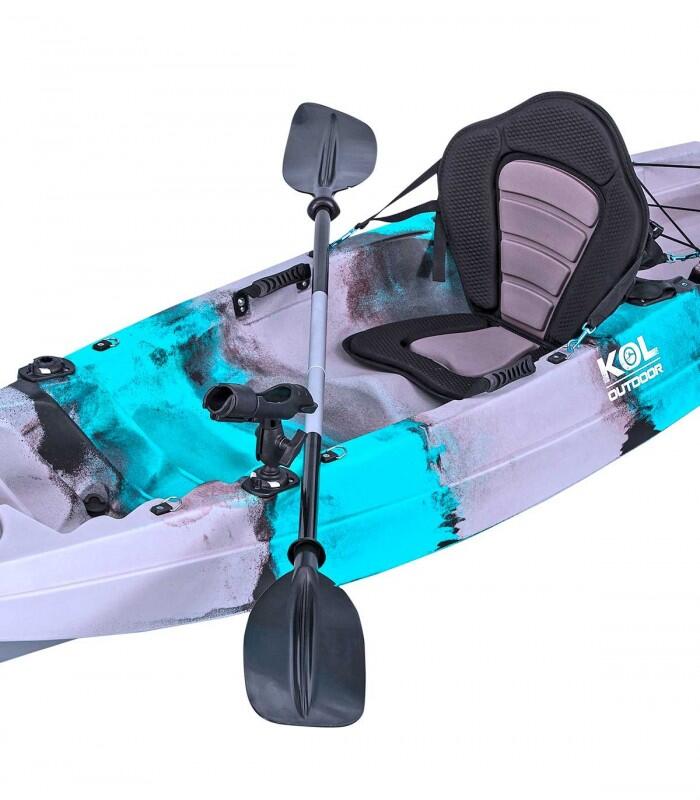 Kayak para pesca 315x77cm, Azul Negro Gris. Con asiento, remo y cañeros. 4/4