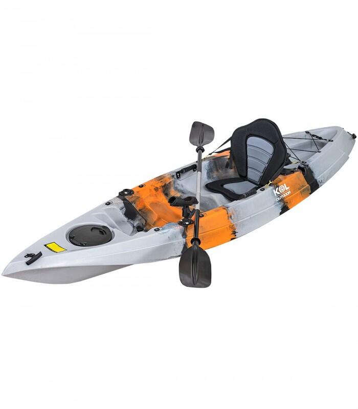 KOL OUTDOOR Kayak para pesca currican 315x77cm, Naranja Gris. Con asiento, remo y cañeros.