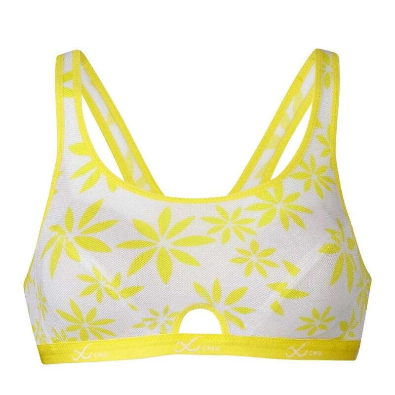 ZTY087 Non Wire Medium Sport Bra - White with Flower Patterm