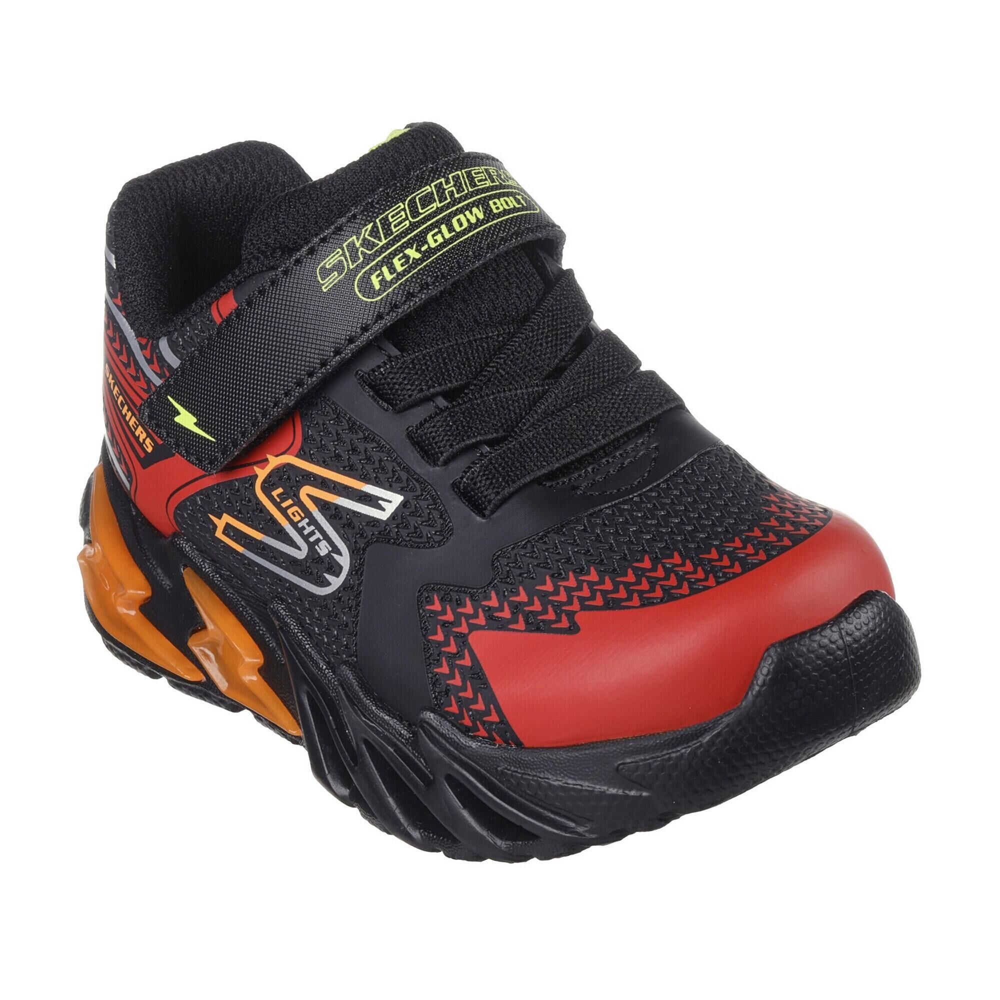 SKECHERS Boys S Lights FlexGlow Bolt Trainers (Black/Red)