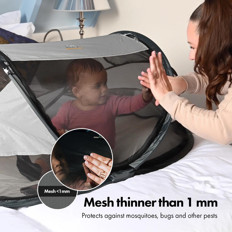 Pătuț Călătorie Multifuncțional Baby Luxe cu saltea autogonflabilă - Argintiu