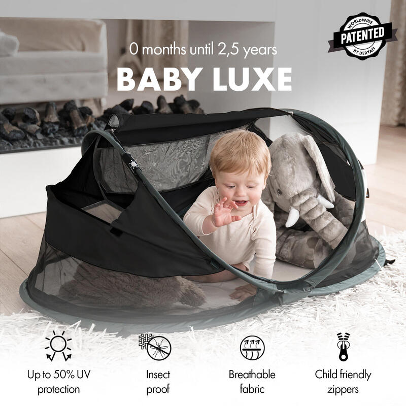 Pătuț Călătorie Multifuncțional Baby Luxe cu saltea autogonflabilă - Negru