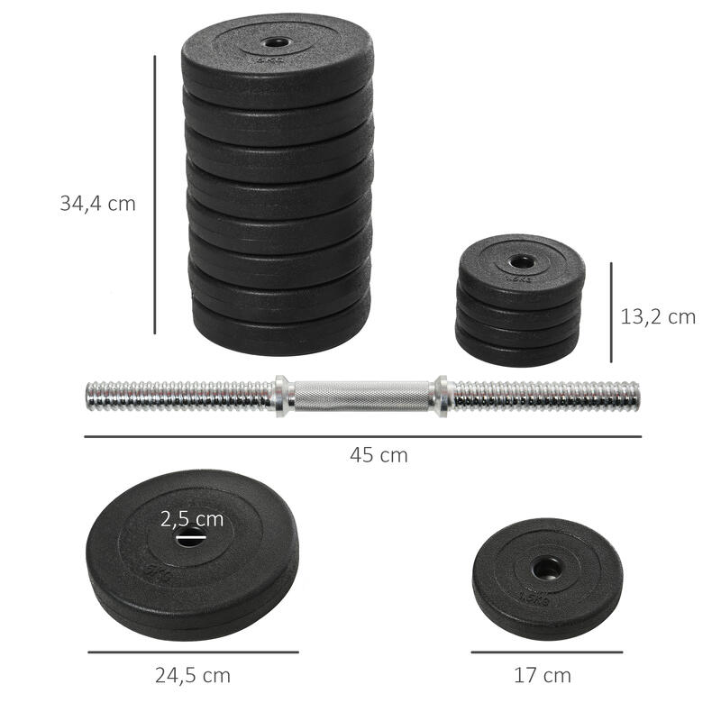 Conjunto de Halteres HOMCOM Total 50 kg Preto