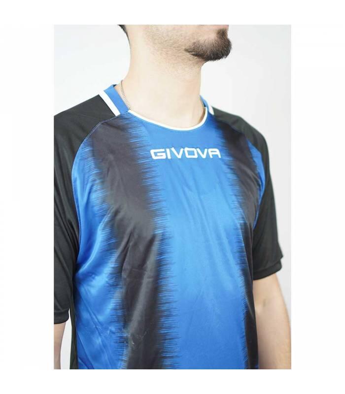 Sport-T-shirt Givova gestreept - zwart en koningsblauw 2/3