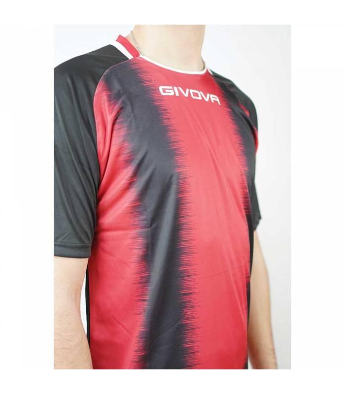 Givova Stripe Sport T-shirt Red-Zwart XL oddech i elastyczny