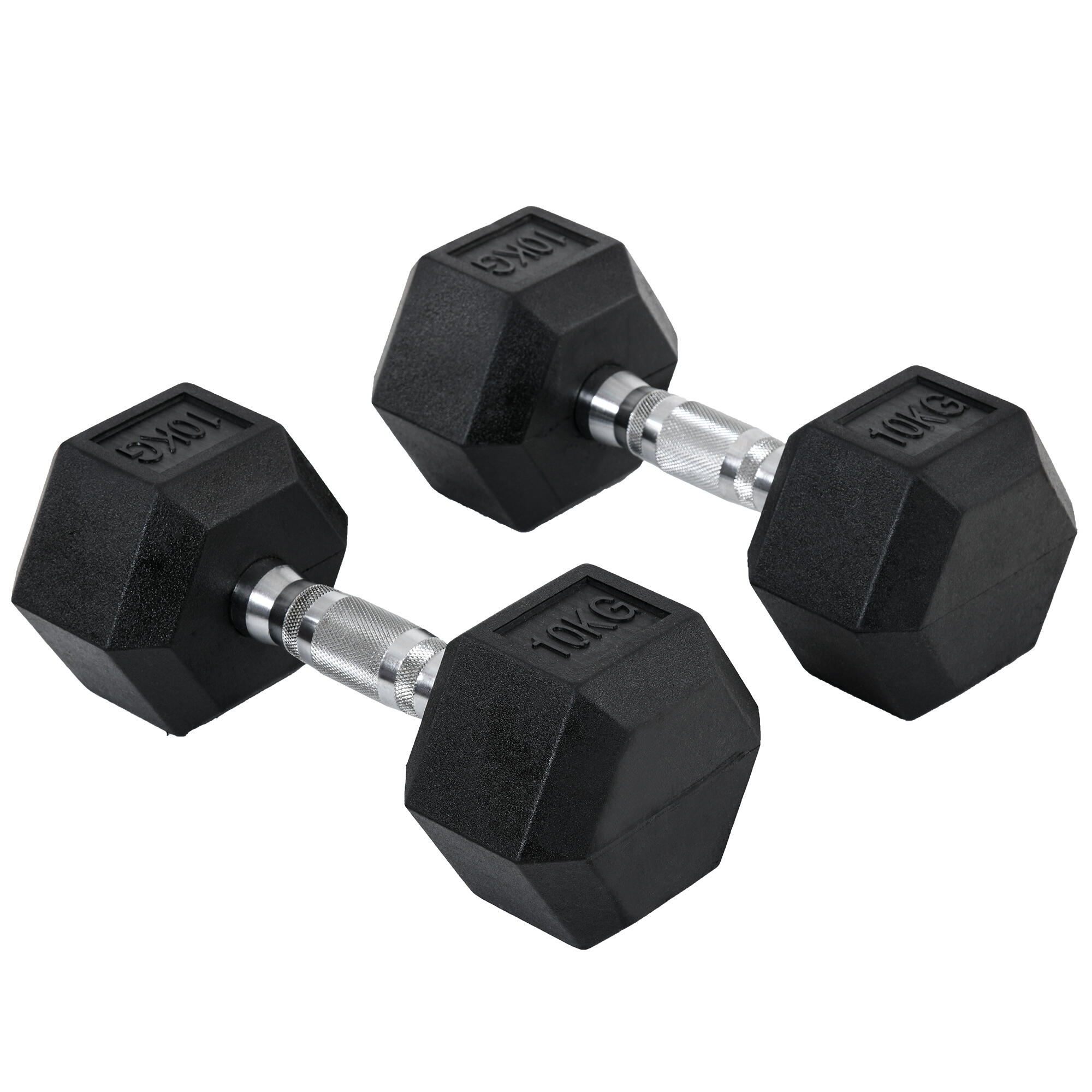 HOMCOM HOMCOM Set 2 Manubri da 10kg Esagonali in Metallo e Gomma Nero