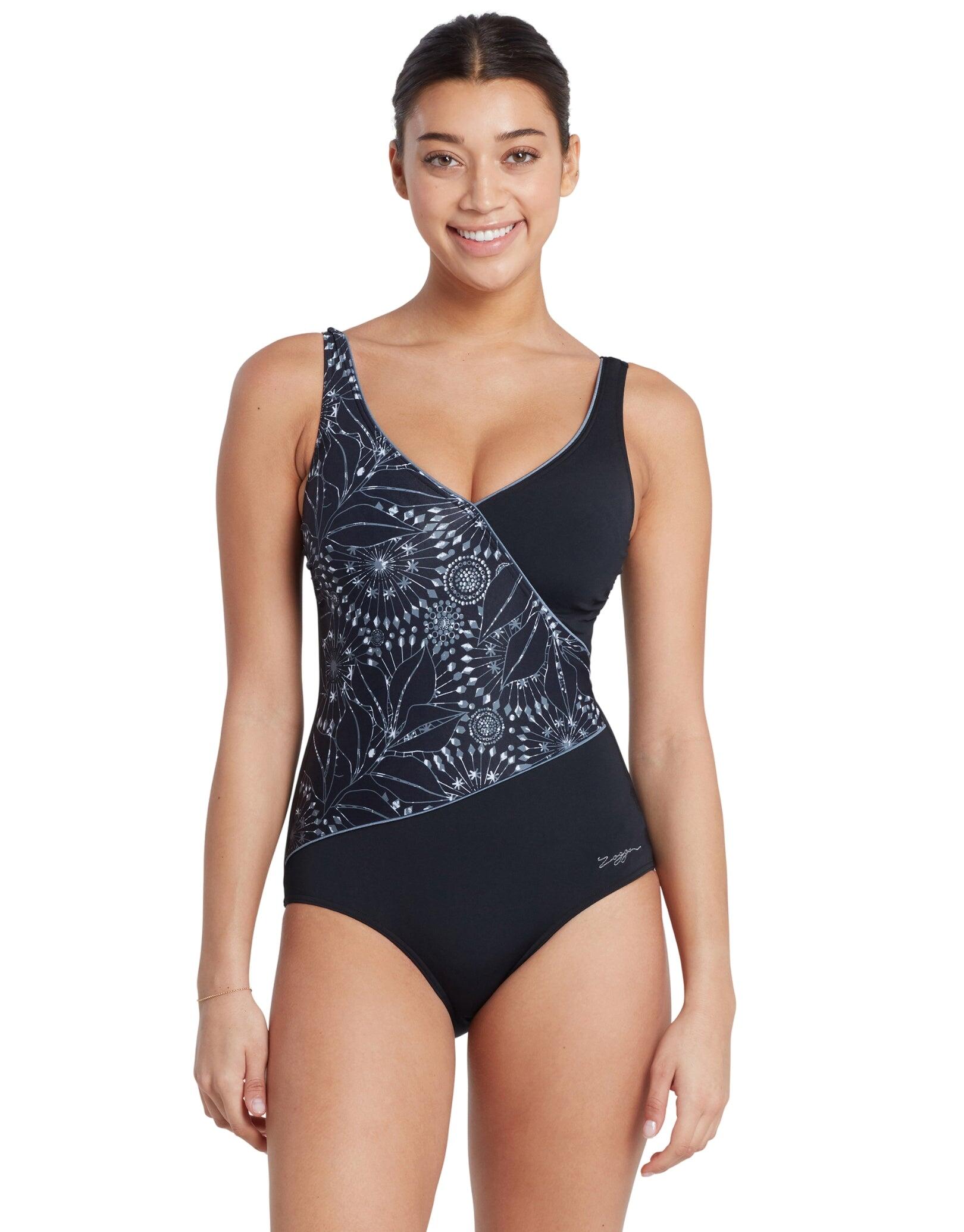 ZOGGS Zoggs Stellar Wrap Front Swimsuit - Black/White