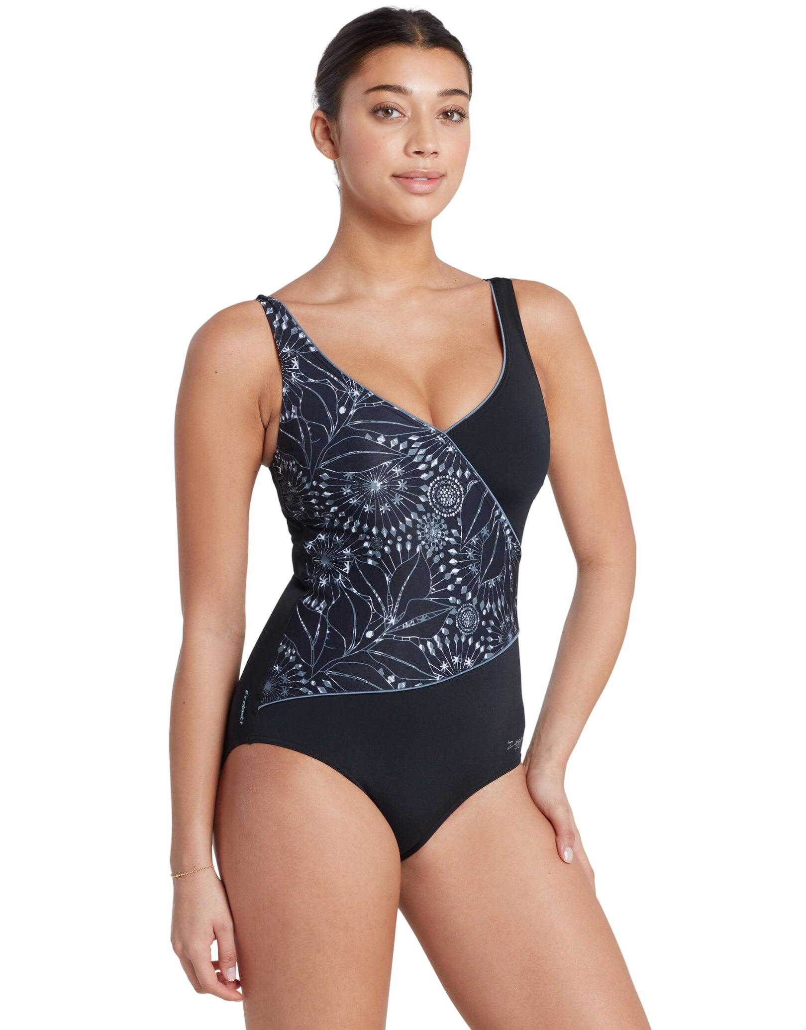 Zoggs Stellar Wrap Front Swimsuit - Black/White 5/5