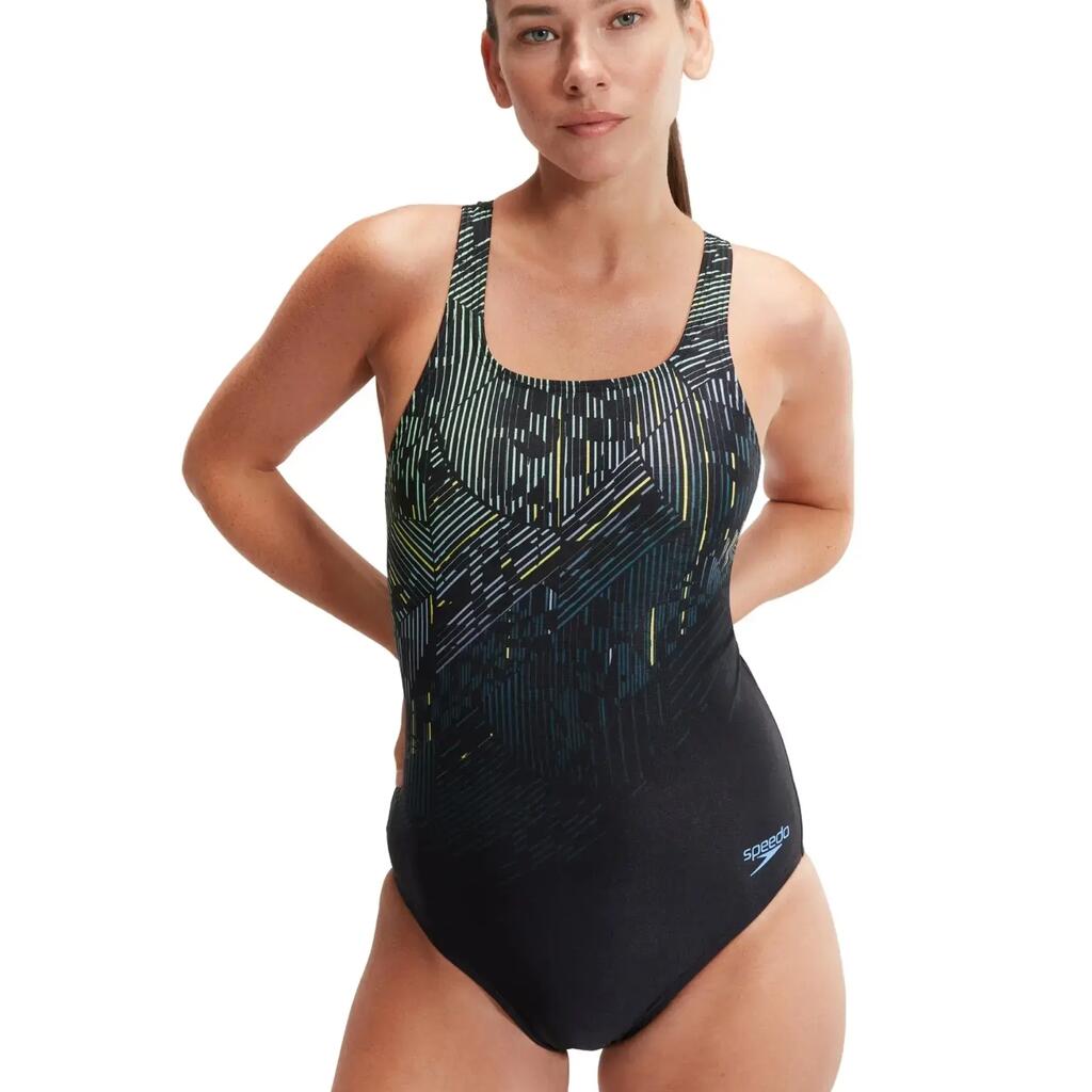 Speedo Digital Printed Medalist Swimsuit - Black/Green