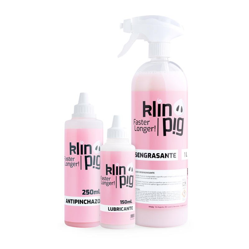 Pack Básico Klinpig: Antipinchazos 250 ml, Lubricante 150 ml y Desengrasante 1 l