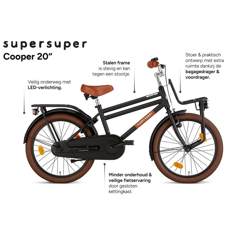 Supersuper Jongensfiets Cooper 20 Inch 29 cm Jongens Terugtraprem Matzwart