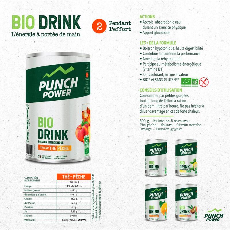 Punch Power Biodrink 500 g - Thé-pêche