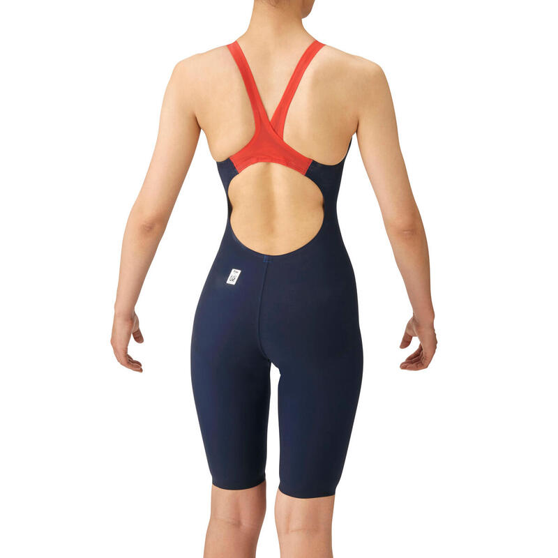 【不可退換貨品】 FINA 認證 HALF SPATS 女士交叉背膝上型競賽泳衣 - 軍藍色