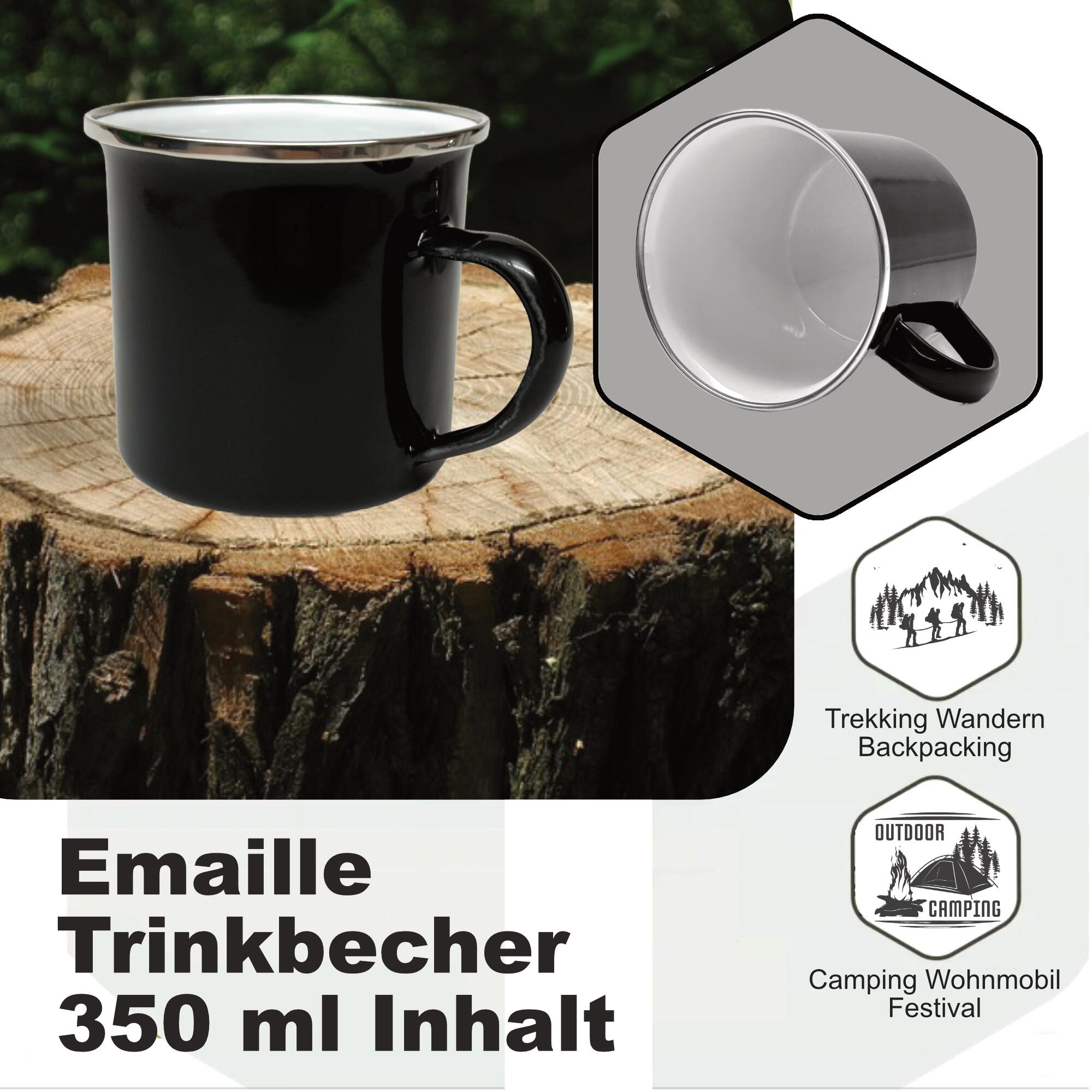 Emaille Trinkbecher 350 ml Kaffee Becher mit Edelstahl Rand 2/4