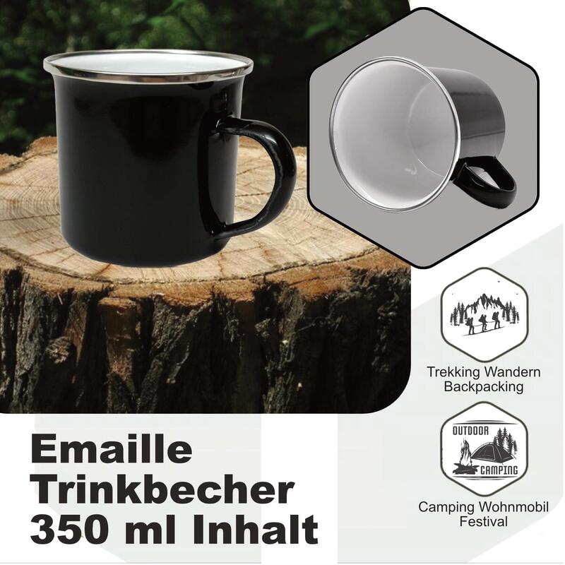 Emaille Trinkbecher 350 ml Kaffee Becher mit Edelstahl Rand