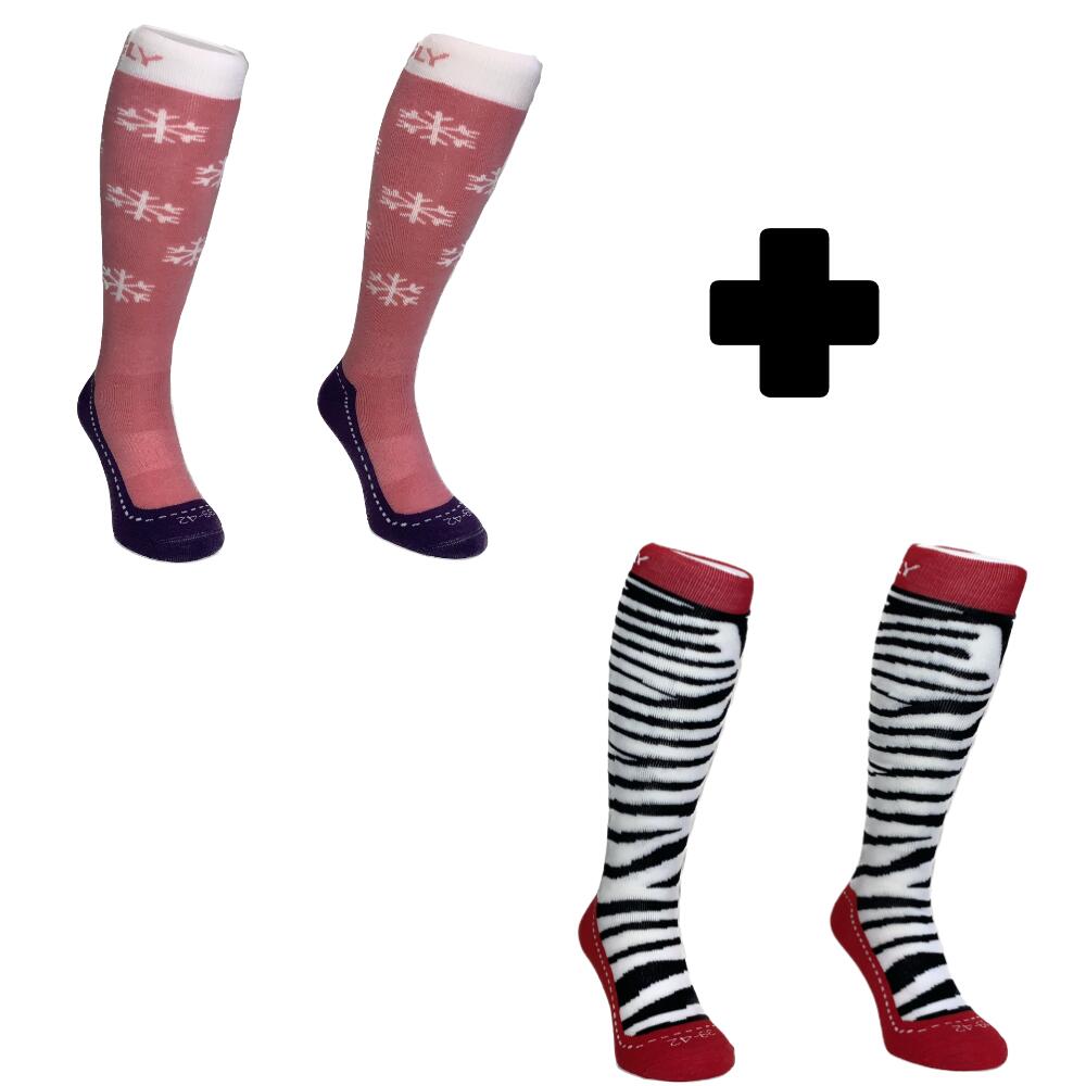 Hingly Skisokken Duo pack Snowflake + Zebra