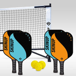 Lot 4 raquettes pickleball Yin Yang oranges/bleues, 3 balles et un filet