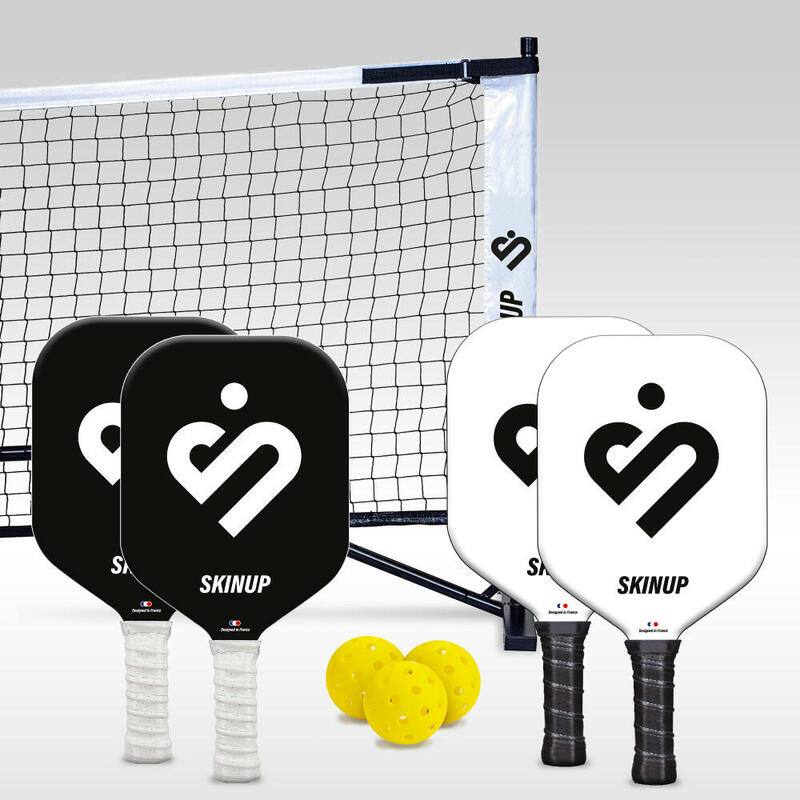 SKINUP 4 gevormde pickleball -rackets, 3 ballen en 1 net