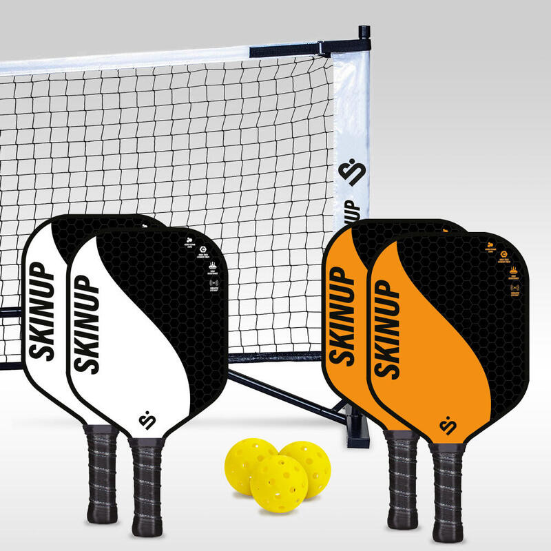 Lot 4 raquettes pickleball Yin Yang oranges/blanches, 3 balles et un filet