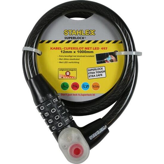 Lucchetto a cavo con codice + LED 497 12 x 1000 mm