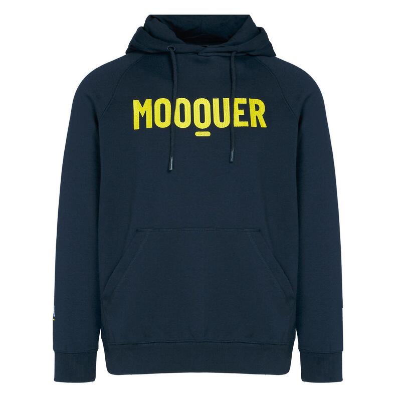 Sweat à capuche brodé Navy en coton biologique Mooquer bleu marine