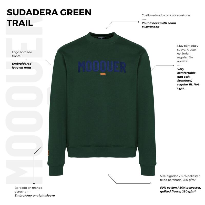 Sudadera Sin Capucha bordada Trail Mooquer Verde