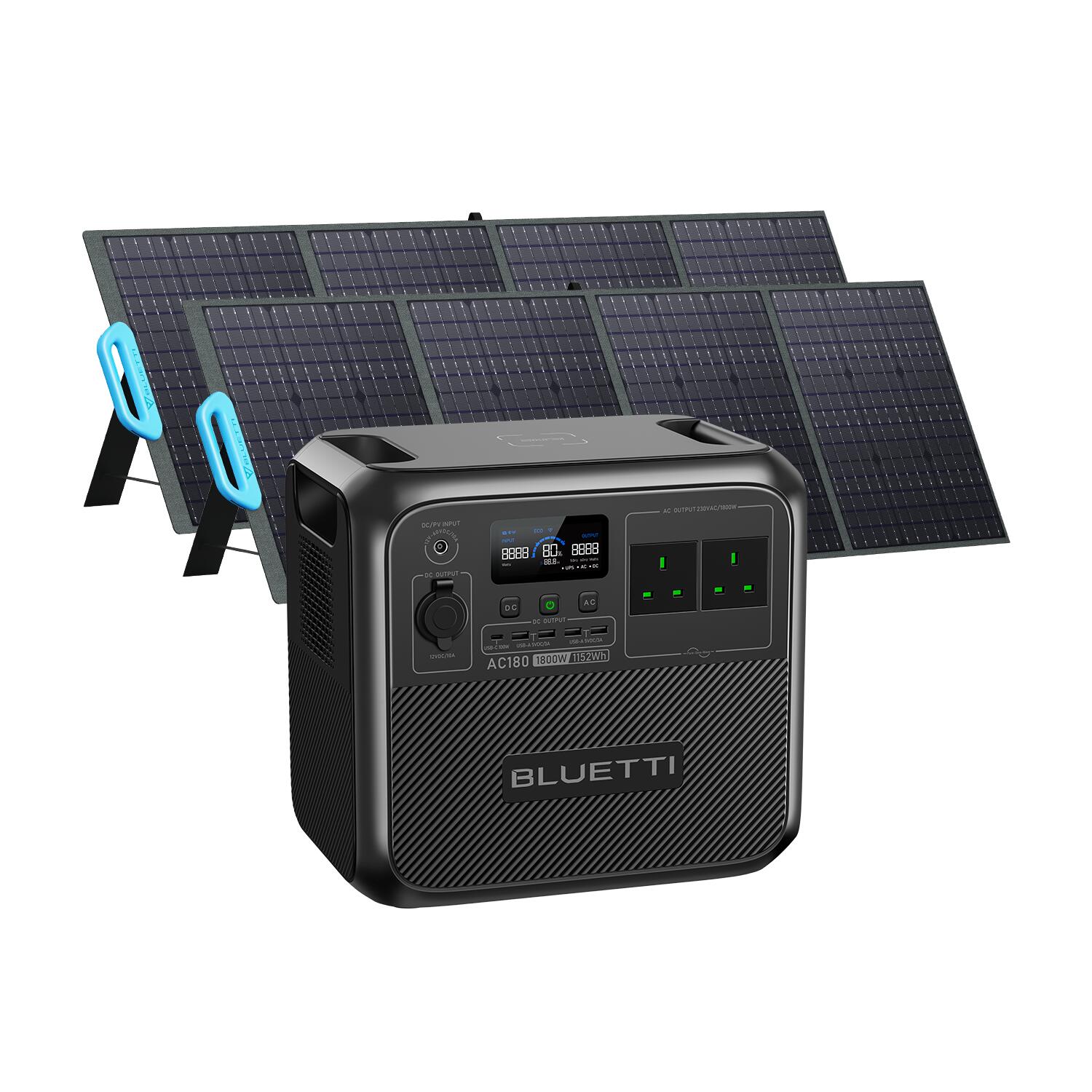 BLUETTI BLUETTI AC180+2*PV200 Solar Generator Kit 1800W/1152Wh LiFePO4  for Camping