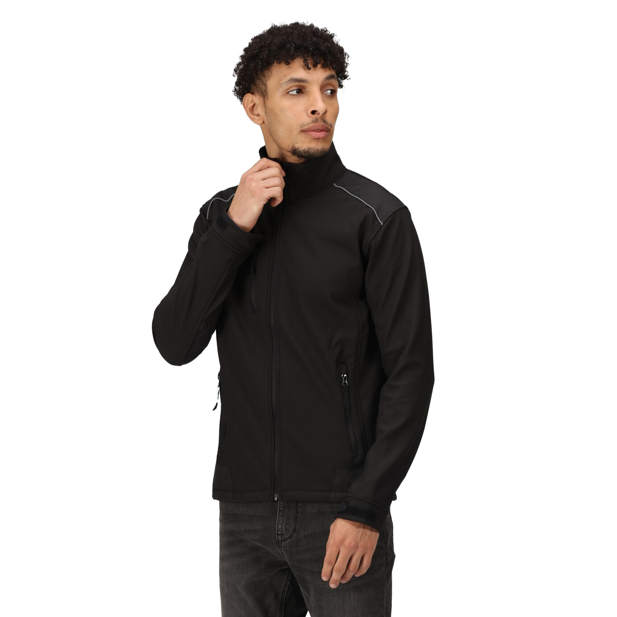 Mens Sandstorm Workwear Softshell Jacket (Black/Black) 3/4