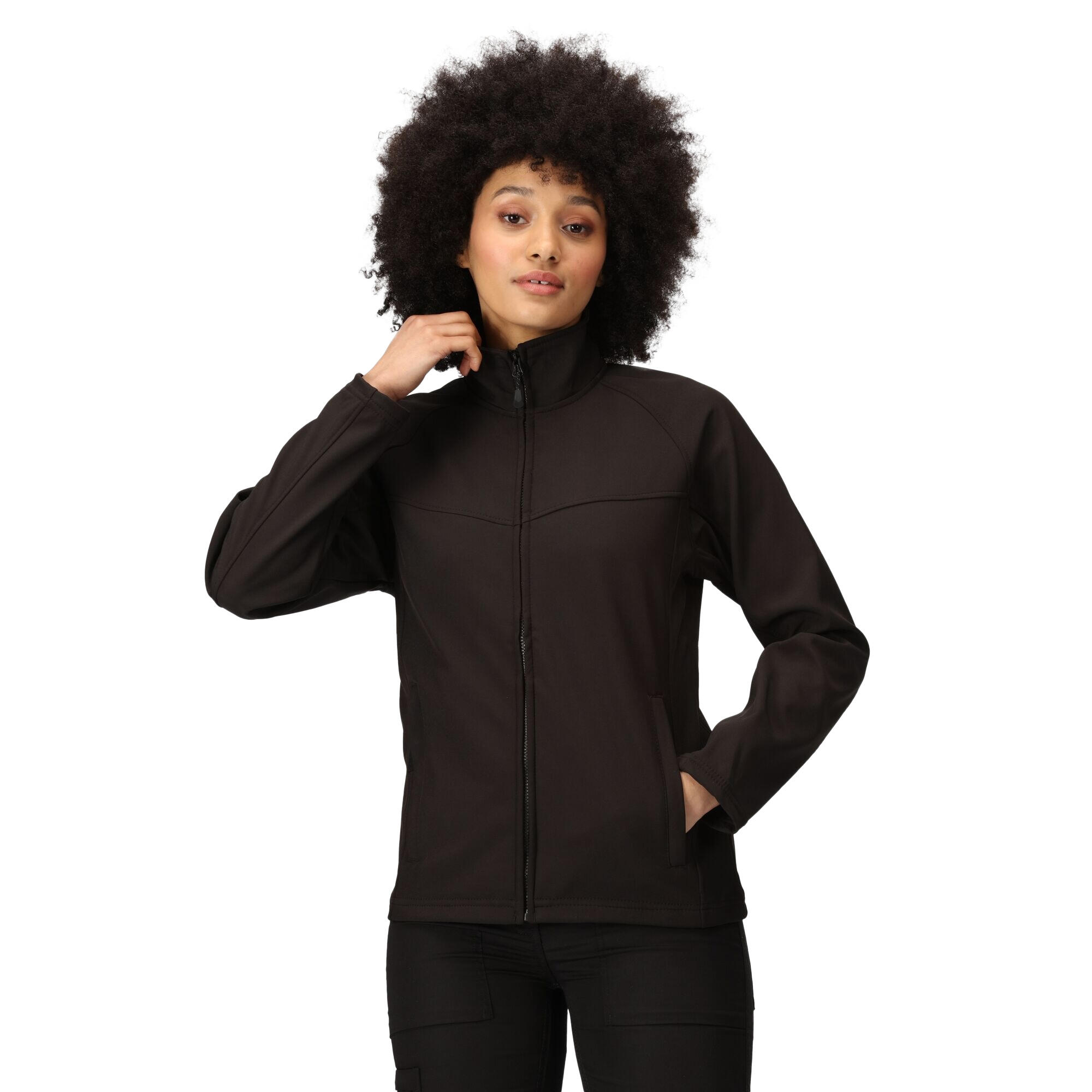 Ladies Uproar Softshell Wind Resistant Jacket (Black/Black) 3/4