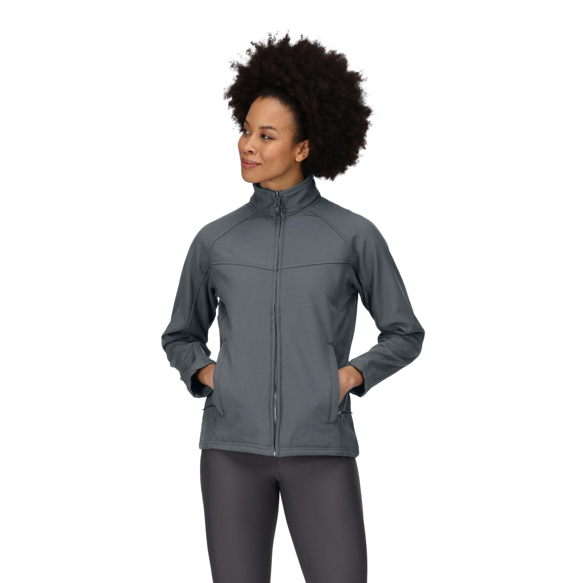 Ladies Uproar Softshell Wind Resistant Jacket (Seal Grey) 3/4