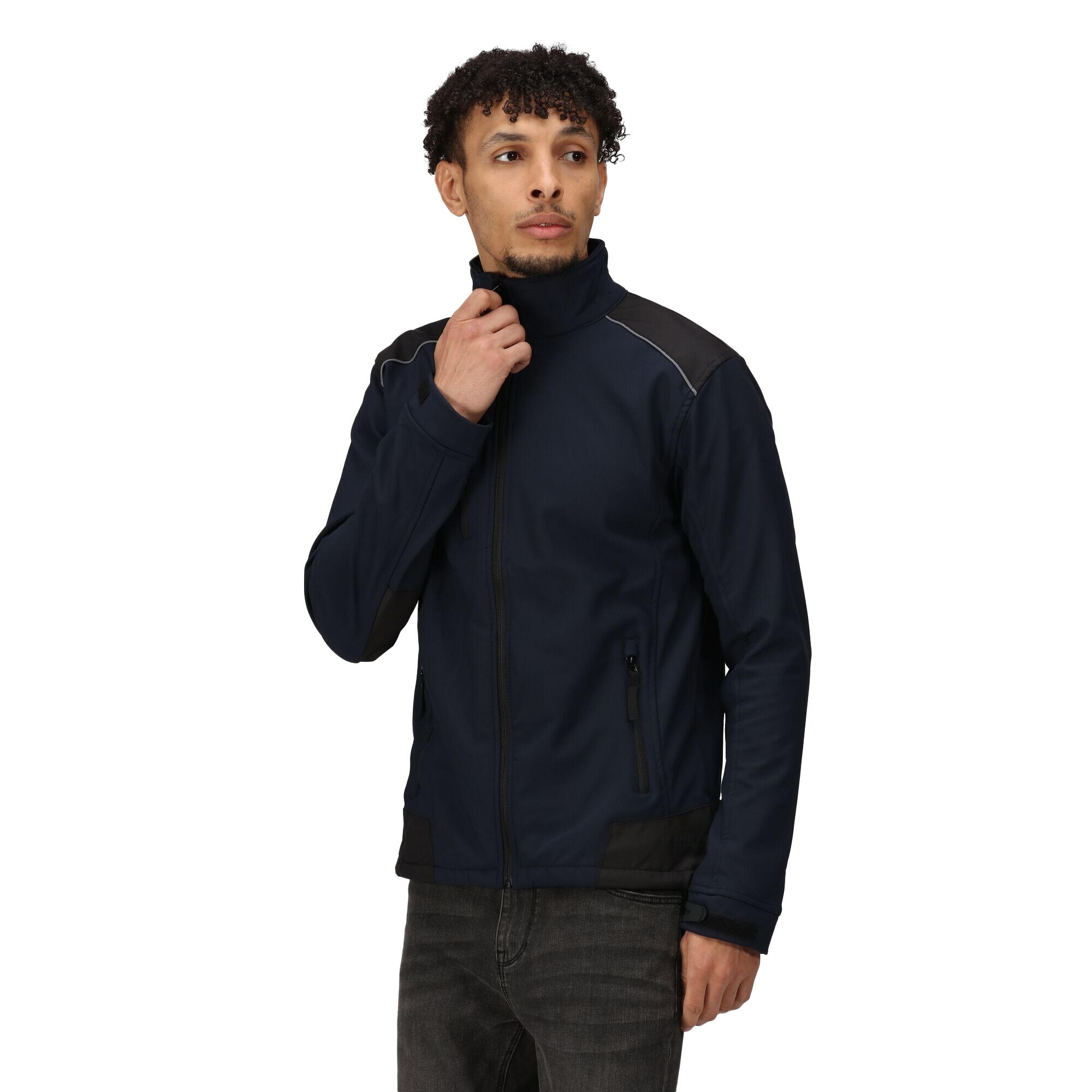 Mens Sandstorm Workwear Softshell Jacket (Navy/Black) 3/4