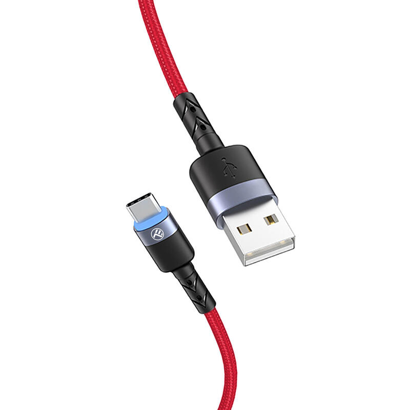 Cablu Tellur USB to Tip-C cu LED, 3A, 1.2m, nailon, rosu