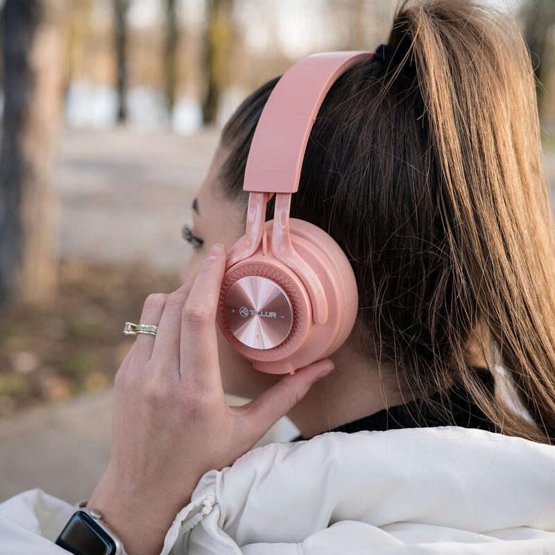 Casti Over-Ear Bluetooth Tellur Feel, roz