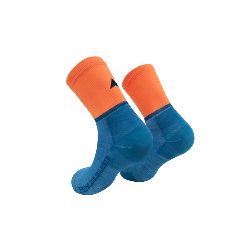 Calcetines de ciclismo lana merina naranja azul
