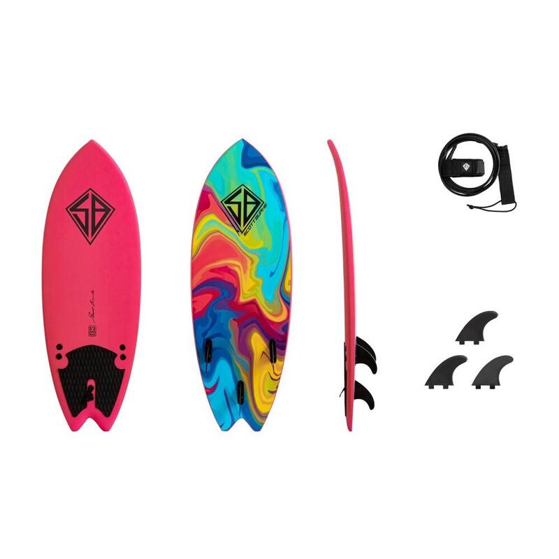 CBC - Tabla de surf de espuma - Softboard - 5'2 Baja Fish - Rosa / Arco iris