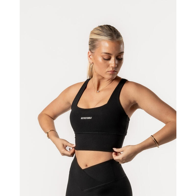 Sujetador Deportivo Fitness con Espalda Cruzada Negro