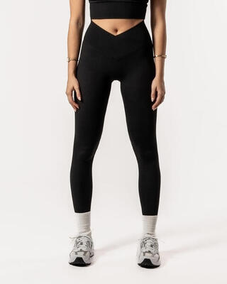 Dames legging met gekruiste tailleband zonder zakken voor fitness zwart