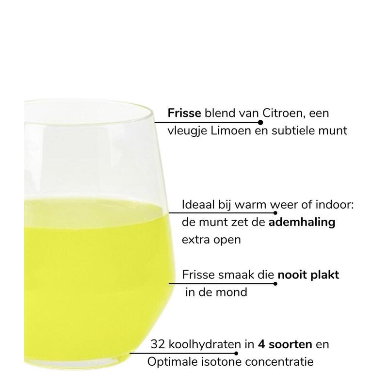 Isotone energiedrank, sportdrank: Limoen munt, Plakt niet, 40 porties