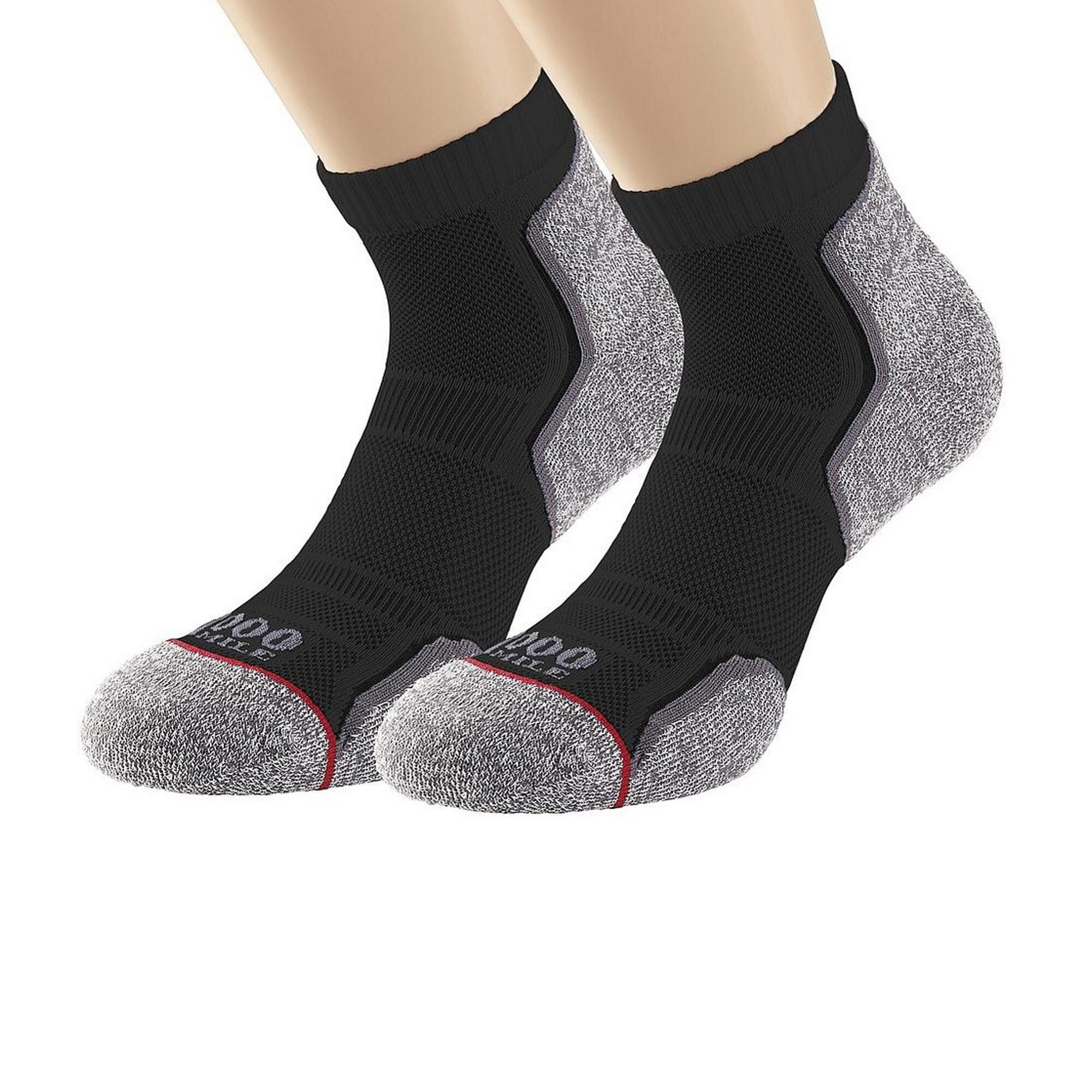 Mens Recycled Running Ankle Socks (Pack of 2) (Black/Grey) 2/3