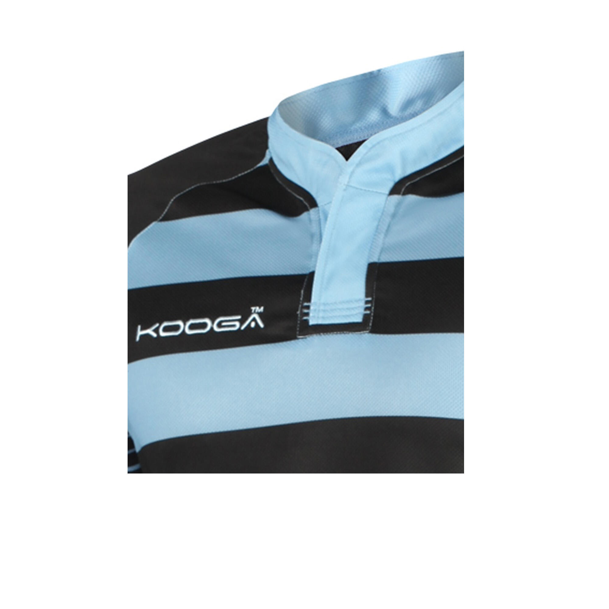 Boys Junior Touchline Hooped Match Rugby Shirt (Black/Sky) 2/3