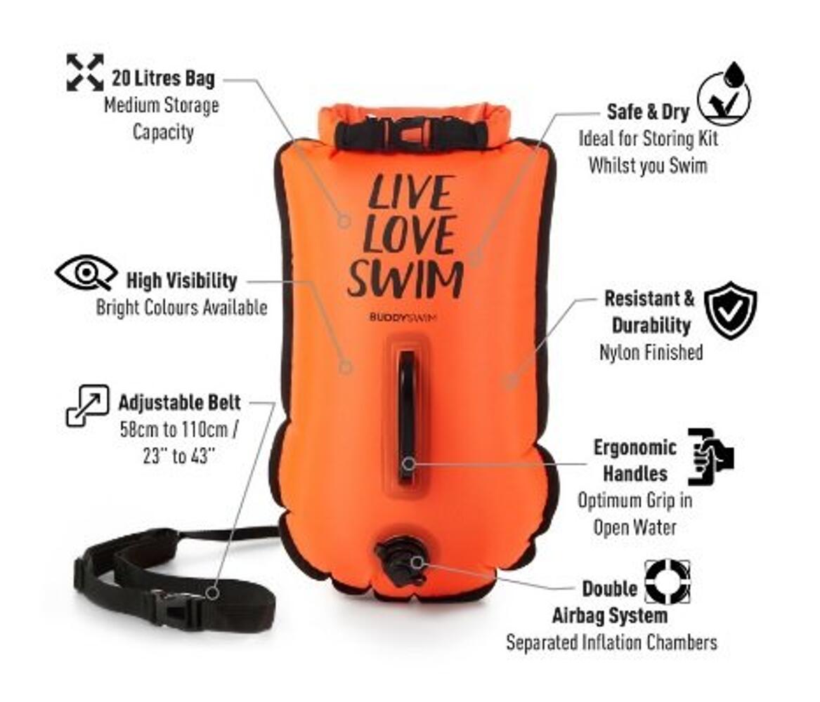 Bóia de segurança de águas abertas LLS 20L laranja Triatlo Laranja BUDDY SPORT 2/3