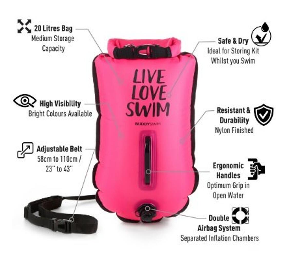 Boya de seguridad agua abiertas LLS 20L rosa natación Rosa BUDDY SPORT 2/7
