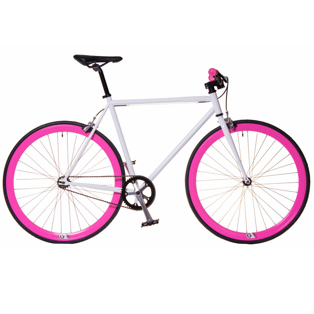 Bicicleta Urbana Fixie blanca y rosa con buje flip flop talla 53